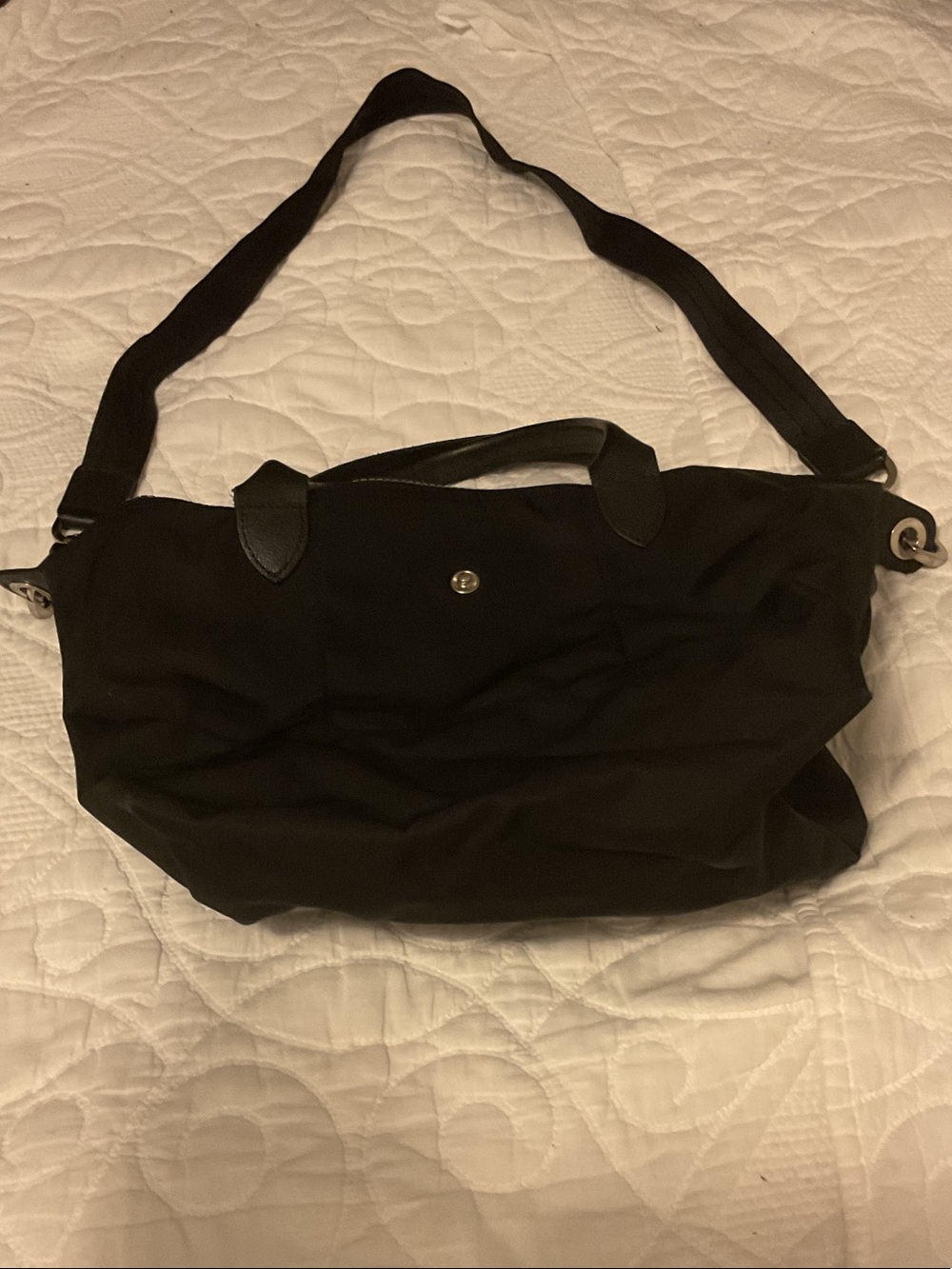 Longchamp Black Nylon Crossbody Tote with Top Snap